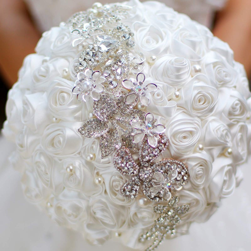 IFFO Bride Holding Flowers, Romantic Wedding Colorful Rose Bride 's Bouquet,Purple Pink Bridal Bouquets (White)